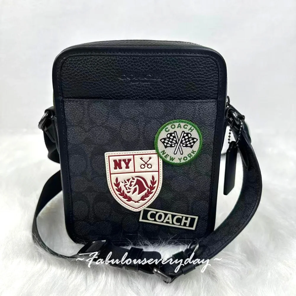 Coach Men's Sullivan Crossbody Bag In Signature Canvas With Patches CAT79 NWT